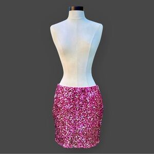 Love & Piece Pink Silver Sequin Skirt Size M 8 10 Mini Stretch Holiday Festival